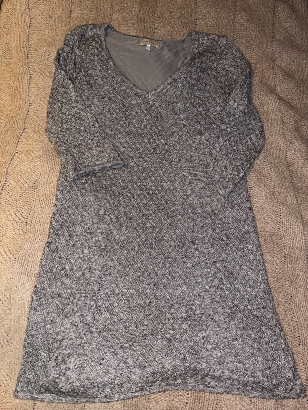 Lucky Brand Gray Marled V-Neck Knit Sweater Tunic Dress XS